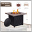 Table de foyer d'extérieur au propane en simili grain de bois avec couvercle en acier au propane avec couvercle