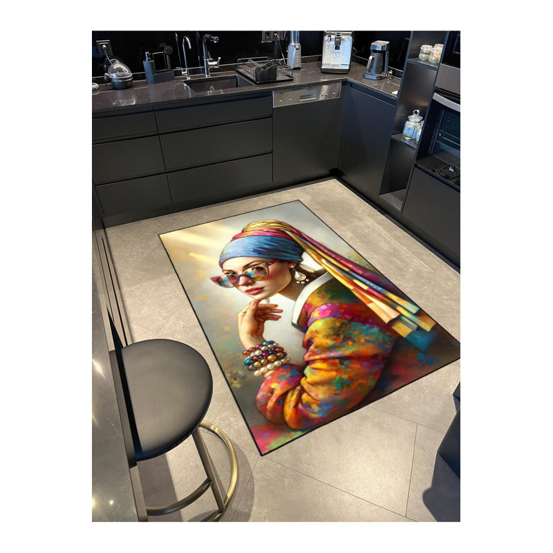 Tapis tissé à la machine lavable à la machine, Sous-tapis carré 4 pi 11 po inclus