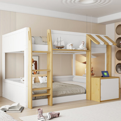 Twin Over Twin Bunk Bed With Integrated Desk, Storage & Ladder And USB Ports, White