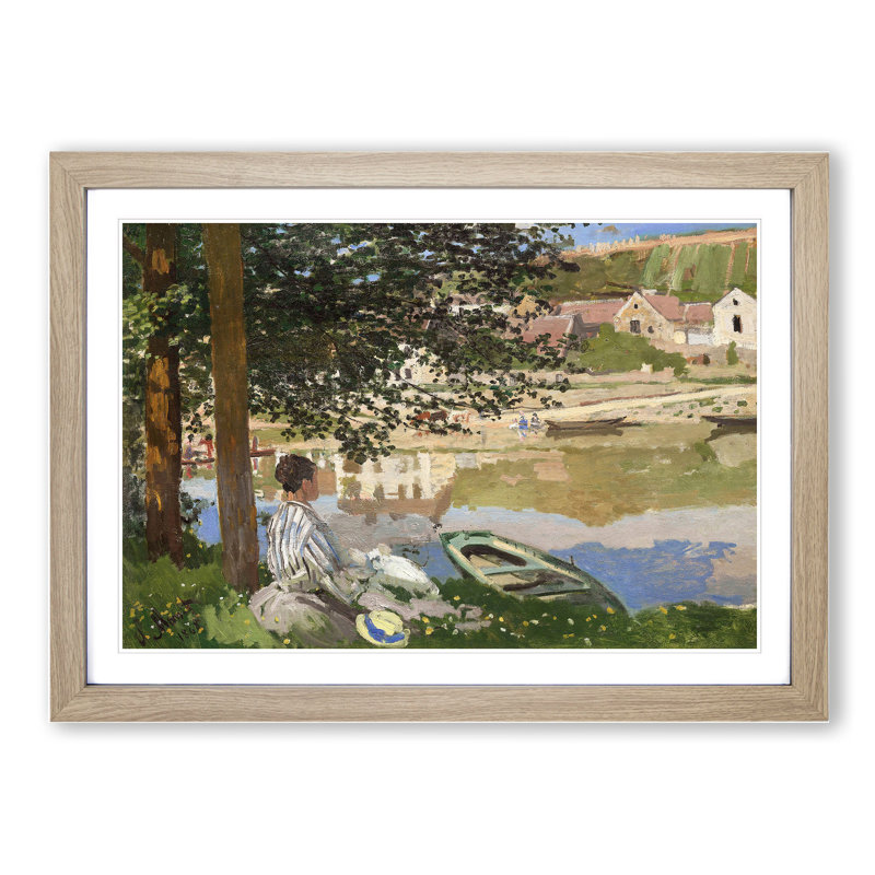 On the Bank of the Seine by Claude Monet - Framed Print, 48cm H x 65cm W x 2cm D, Oak Framed