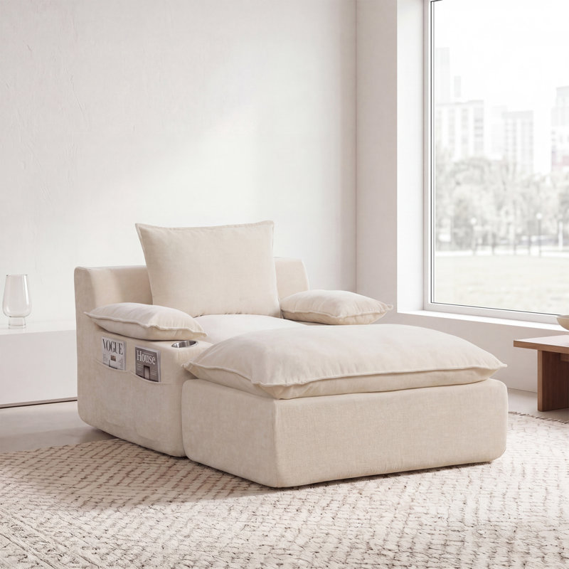 1 Seater Chenille Sofa, Light Khaki