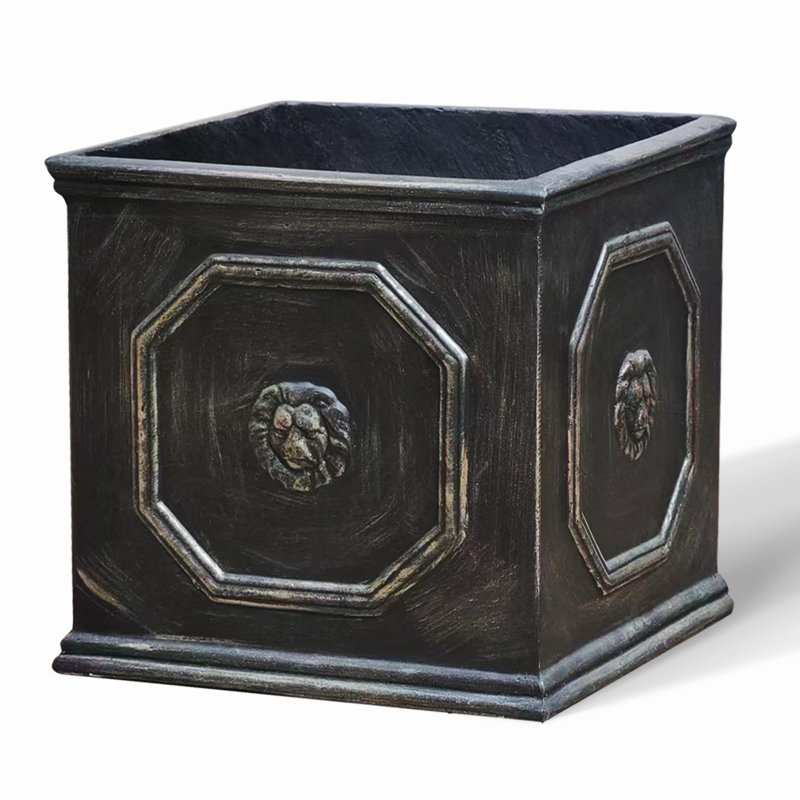 Decorative High Extra Large Square Concrete Planter / Plant Pot For Indoor And Outdoor, 12.6" H x 12.6" W x 12.6" D