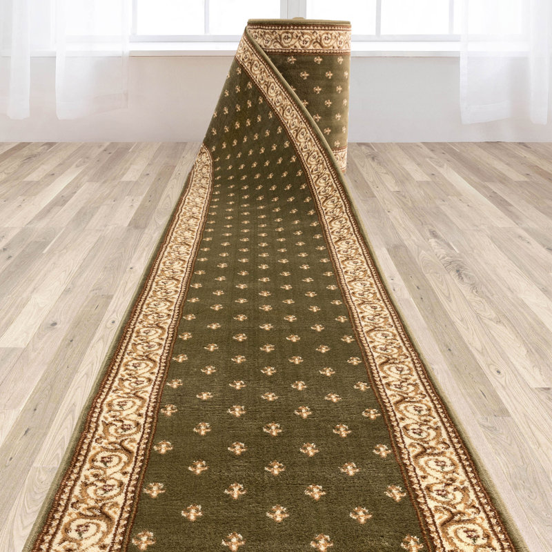 Almore Fleur De Lis Green Custom Size Hallway Stair Runner - Traditional Elegance Carpet, Runner 2'2" x 70'