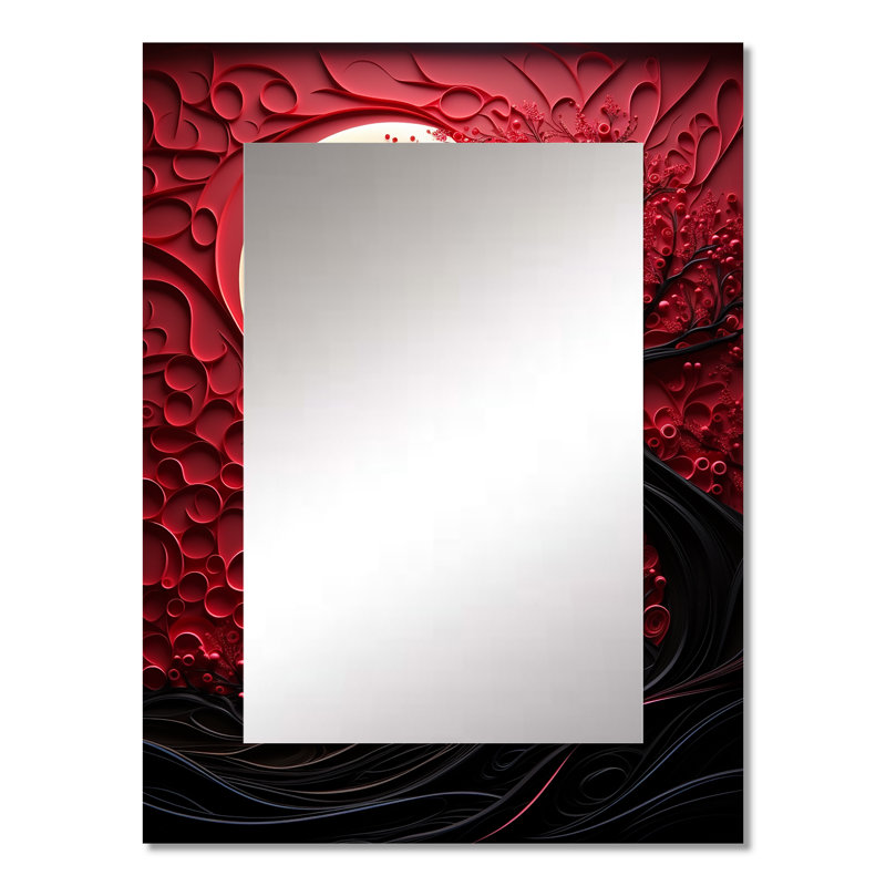Red Moon Ruby Radiance - miroir mural lune, miroir décoratif rouge, impression d'art en métal, 32 po x 24 po