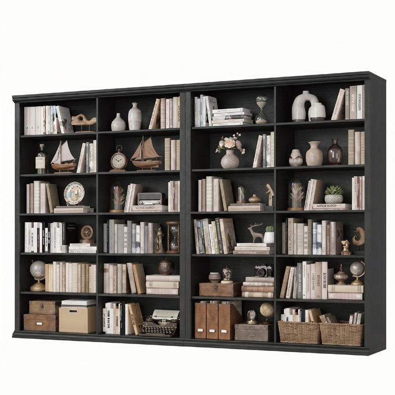  72" H x 47.2" W Wood Double 6-Tier Bookcase(set of 2), Black
