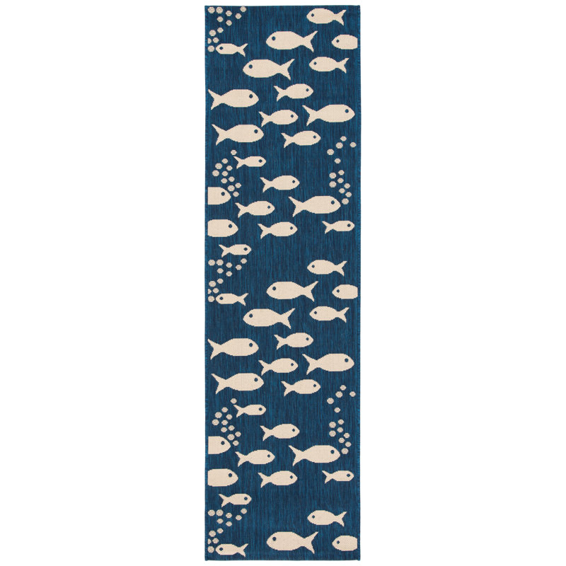 Avani Navy/Beige Indoor / Outdoor Area Indoor/Outdoor Area Rug, Runner 2'3" x 6'7"