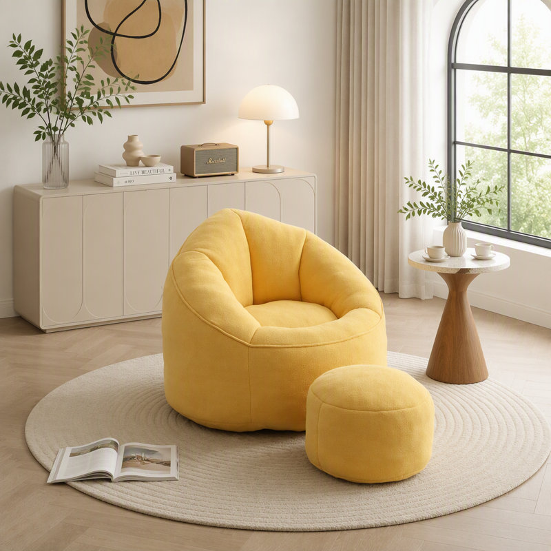 Fauteuil à billes avec repose-pieds, Yellow