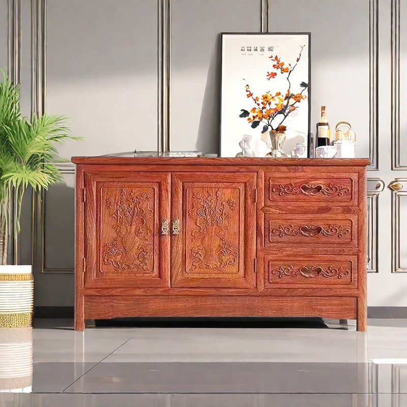 Buffet chinois en bois massif, H 26,8 po x l 41,7 po x P 18,9 po