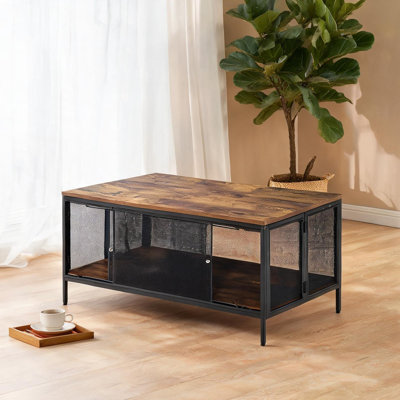 Table basse rectangulaire en bois massif au fini chêne antique et noir mat, pliable de 41,5 po