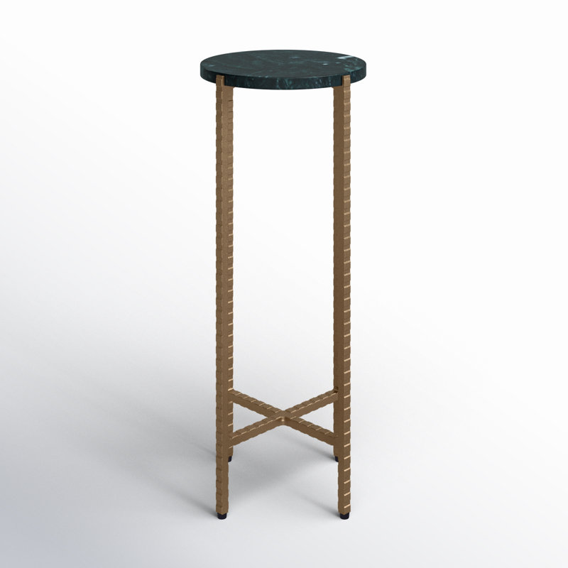 Nigella Marble and Cross Legs Side Table, Green Marble/Gold