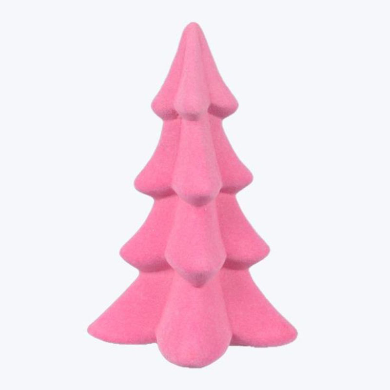 Décoration de table arbre de Noël en céramique floqué rose moyen - 4 pièces