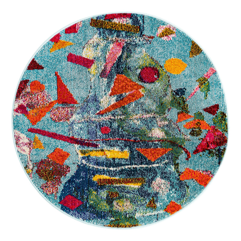 Washable Abstract Indoor Rug, Round 3'3"