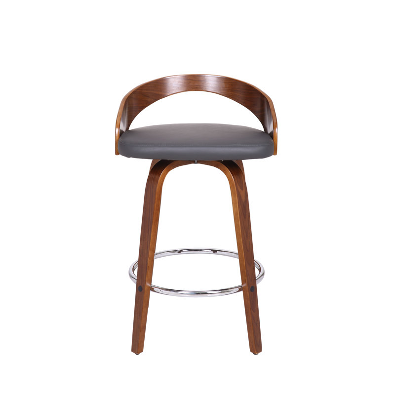 Swivel Upholstered Counter Stool with Solid Wood Frame, 63.5cm, Grey