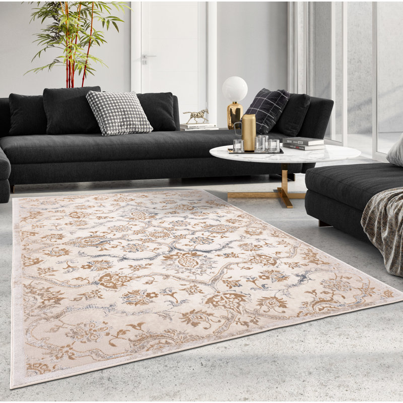Tapis décoratif abstraite beige Amarillo, Rectangle 8 pi x 11 pi