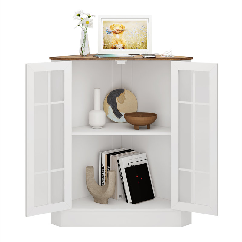 Buckhurst 2 - Door Corner Accent Cabinet With LED Light, White/Brown