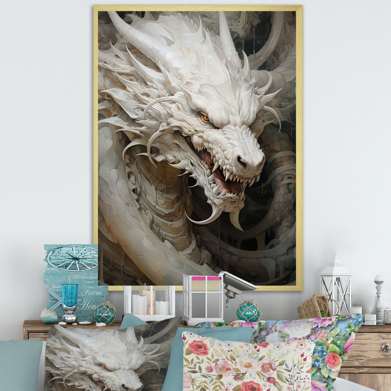 Dragon S Enchanted Realm I - Dragons, art mural, H 32 po x l 16 po x P 1 po, Cadre doré simple