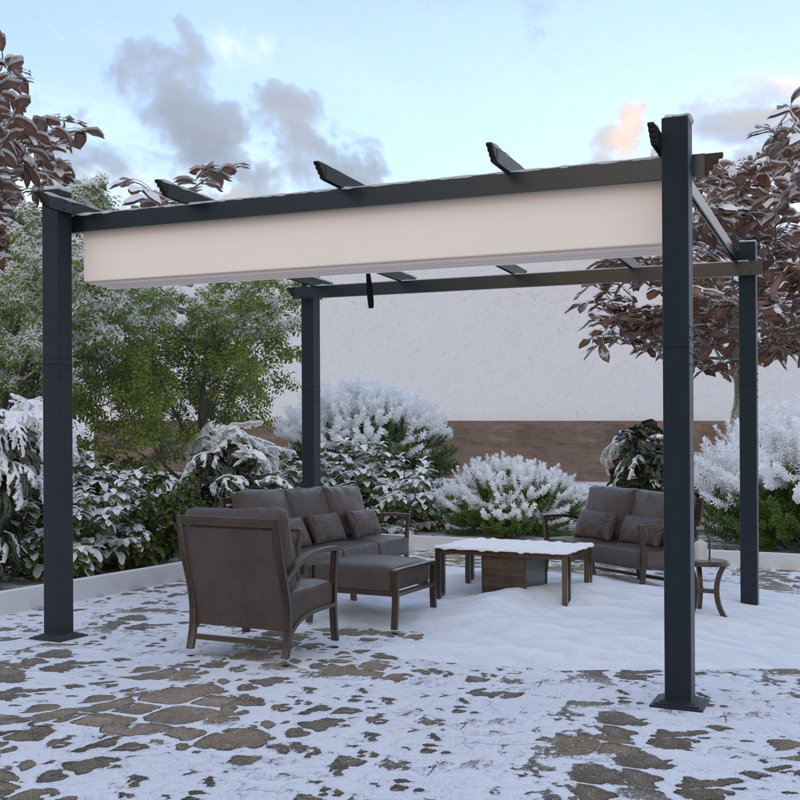Pergola en aluminium avec auvent, H 96 po x l 156 po x P 113,7 po, Gris