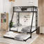 Lit superposé simple au-dessus de grand lit simple en métal avec gigogne simple, noir-1598230195