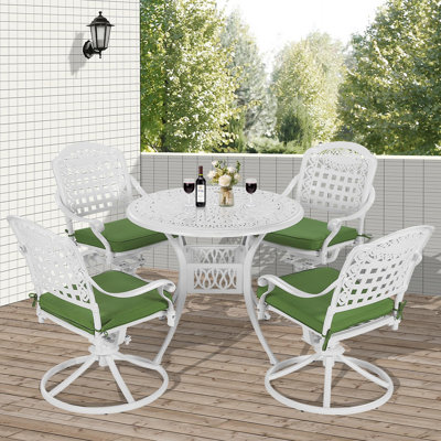 5-piece Outdoor Patio Dining Set, All-weather Cast Aluminum Conversation Set, Patio Furniture Set For Backyard, Include 4 Swivel Rocker C