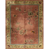 Antique Chinese - Art Deco Room Size Wool Rose Rug