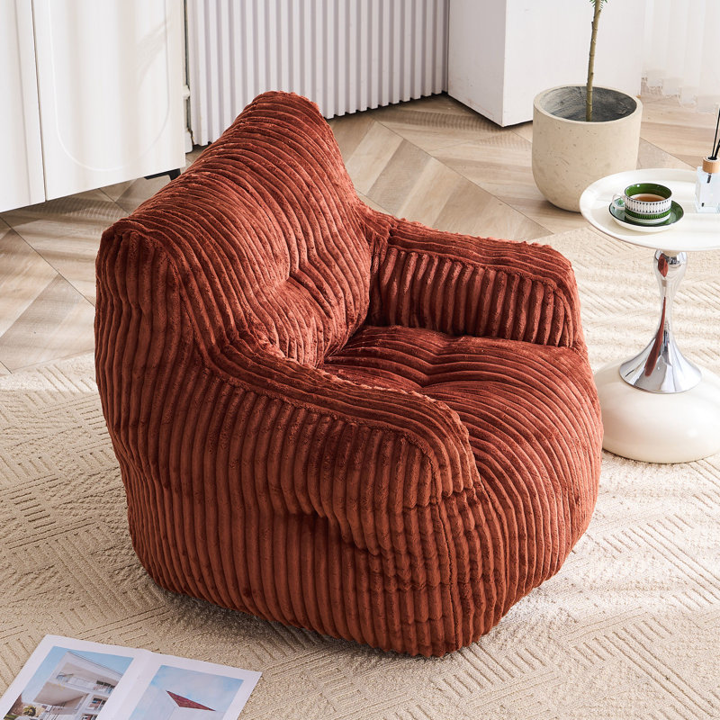Soft Fluffy Corduroy Fabric Bean Bag Chair Filled With Memory Sponge, Red Corduroy