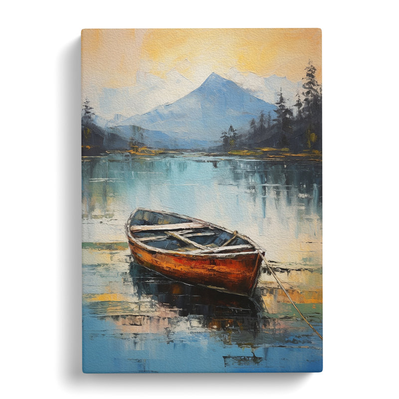 Boat On A Lake Gestural No.2 - Wrapped Canvas Print, 50cm H x 35cm W x 3cm D