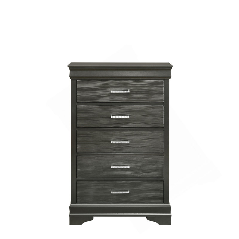 Commode moderne 5 tiroirs en bois gris, Gris