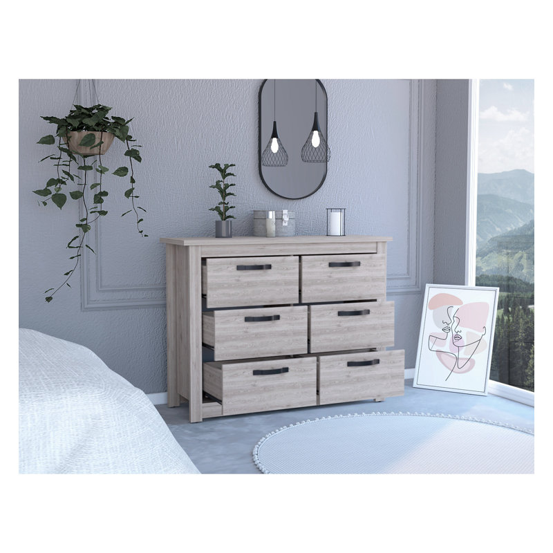 Commode 6 tiroirs Ceazia, Gris clair
