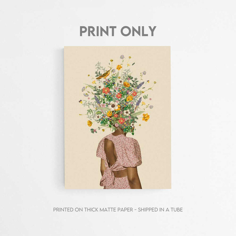 «Floral Head Woman Print»: aquarelle - multiples couleurs de cadre, 30" H x 40" W, Frameless Print, Does Not Apply