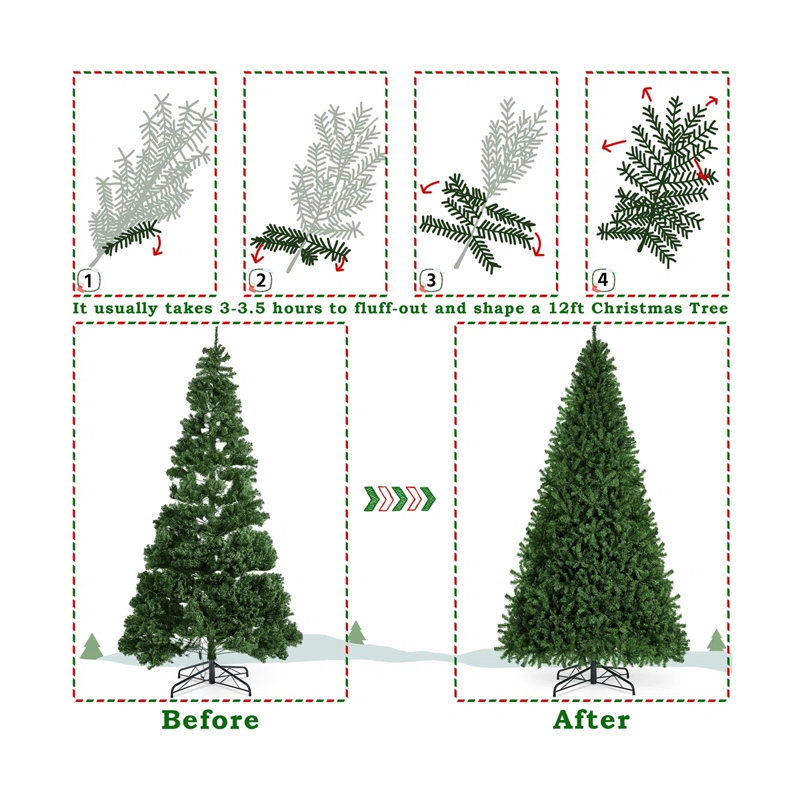  Prelit Premium Artificial Classic Christmas Tree with Pre-lit Warm White Lights, Sturdy Metal Hinges & Collapsible Base, Easy Assembly, Perfect Choice for Xmas Decoration, Green