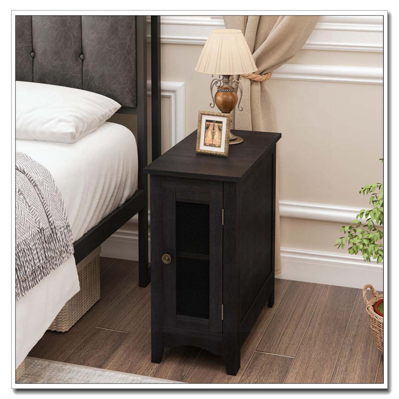 Table d'appoint rectangulaire étroite, placage noir uni, Noir, Noir