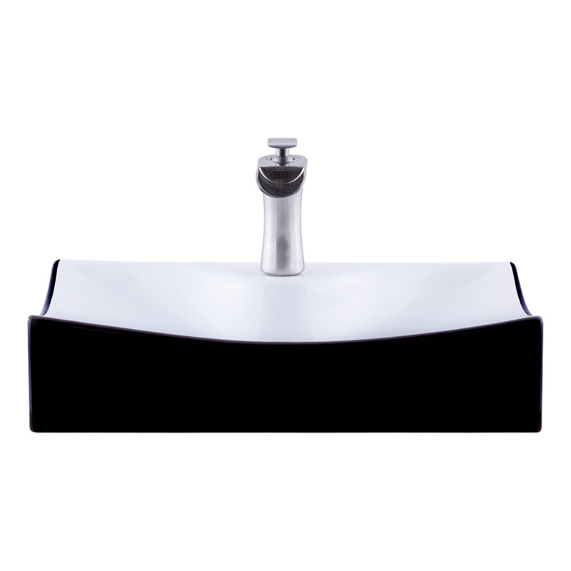 Lavabo de salle de bain vasque rectangulaire en céramique avec robinet, Nickel brossé