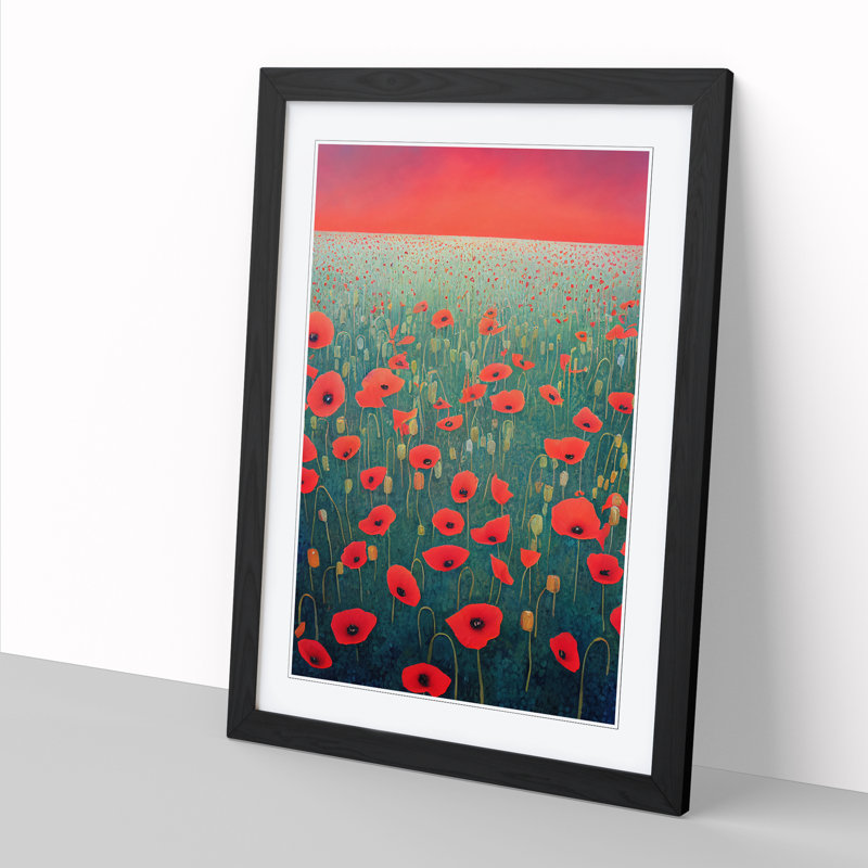 Unique Poppy Flower Field Vol.2 - Single Picture Frame Print, Black, 64cm H x 46cm W x 2cm D