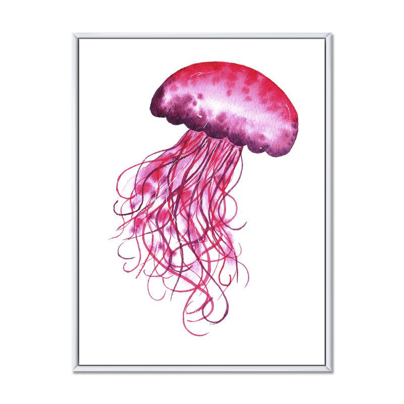 Adorable méduse rose méduse - Décoration murale nautique et côtière en toile, L 16 po x H 32 po x P 1,5 po