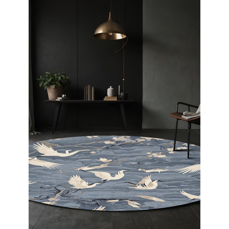 Machine Washable Gray Area Rug, Round 6'