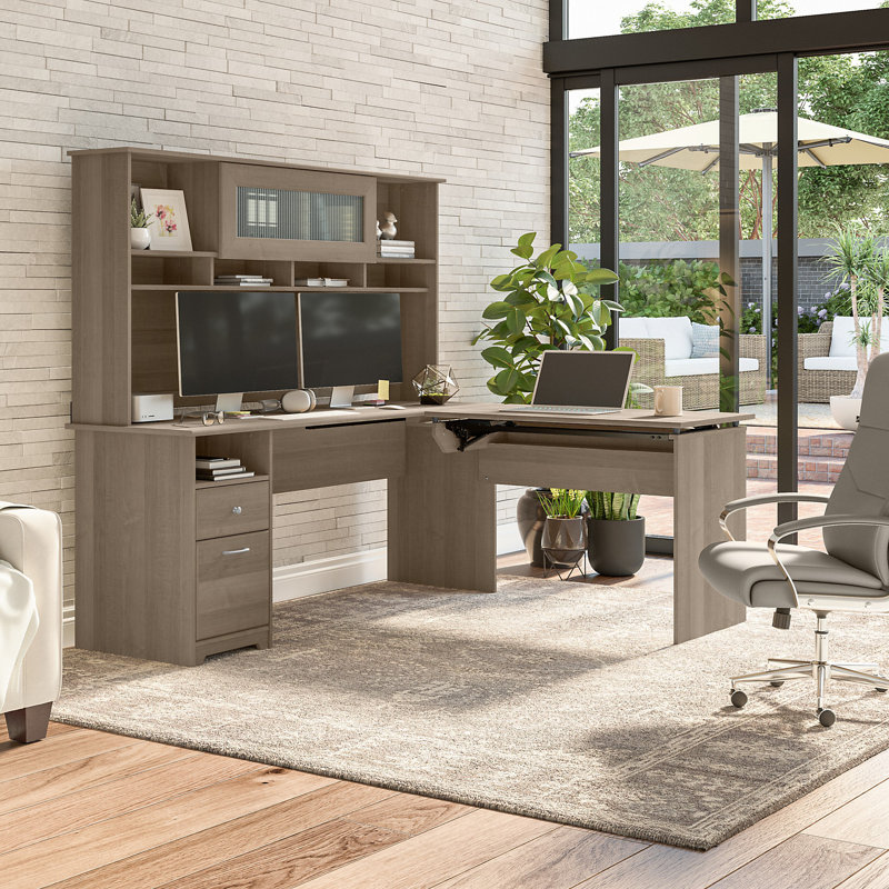 Huckins Adjustable L-Shaped Standing Desk, Ash Gray