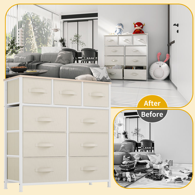 Ebern 9 Drawer  Chest of Drawers，100.1cm W Bedroom Drawers, Cream