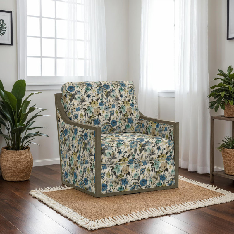 Icarus Upholstered Swivel Accent Chair, Blue