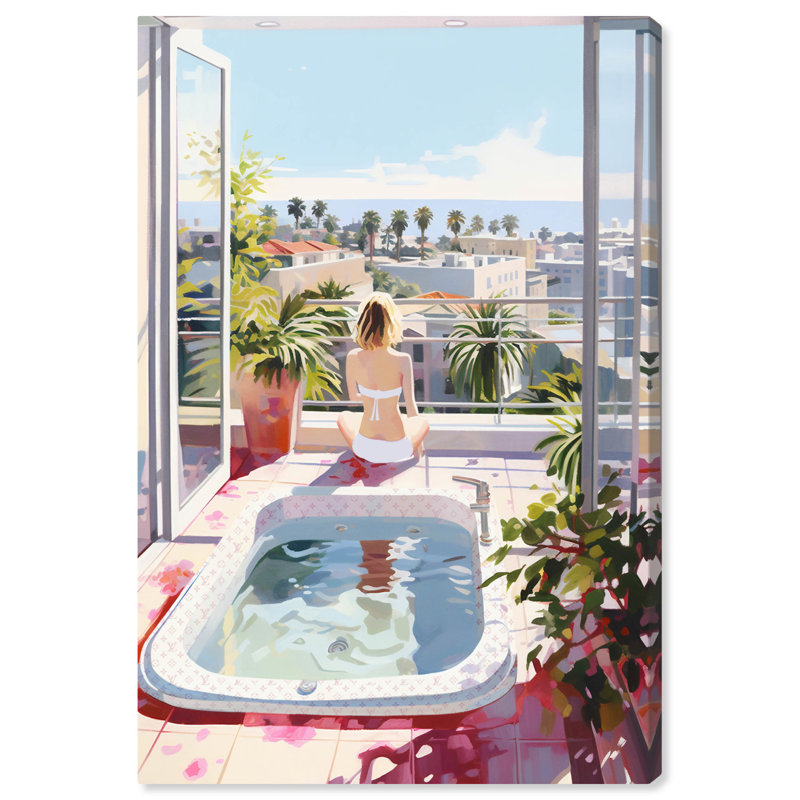 Art mural sur toile de salle de bain Jacquelins matin par Art Remedy, Cadre blanc, H 31 po x l 21 po