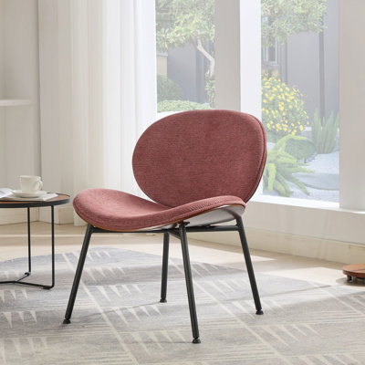 Fauteuil coquillage de style Mid-Century, tissu rouge pâte d'haricot et siège confortable incurvé élégant, s'harmonisant à divers décors