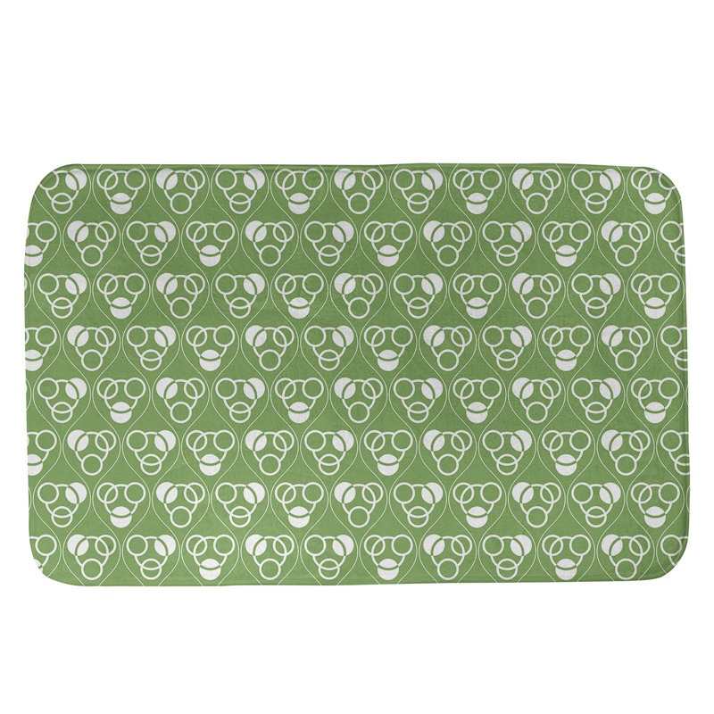Tapis de bain géométrique rectangulaire antidérapant Circles Waves, l 17 po x L 24 po, Vert/blanc