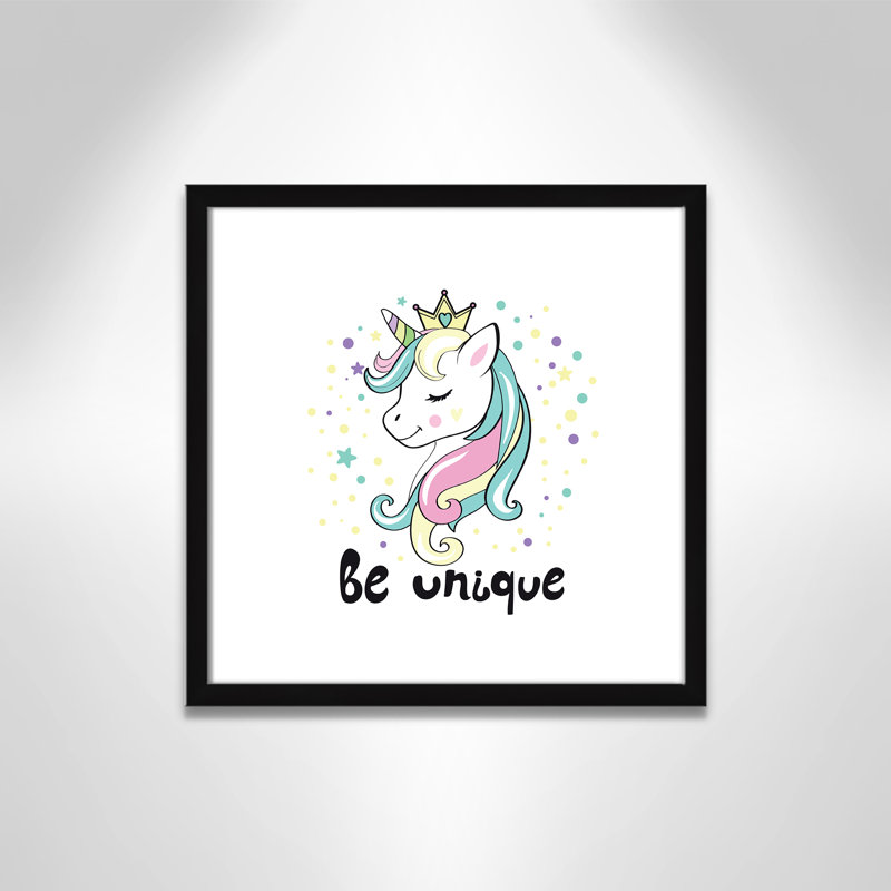 «Be Unique», impression sur papier licorne, H 16 po x l 16 po x P 1,18 po, Encadré de boîte noir