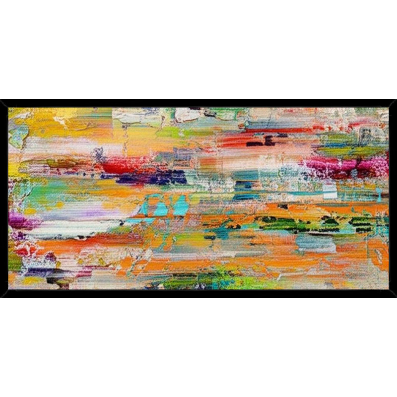 Vibrant Abstract Brush Strokes - Art mural sur toile encadrée, 20" H x 40" W, Black