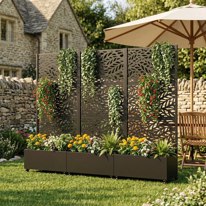 Ensemble de 2 boîtes à fleurs en métal avec treillis, H 72 po x l 35 po x P 16 po