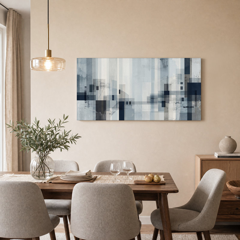 Toile abstraite bleue et grise, 40“W x 20”H