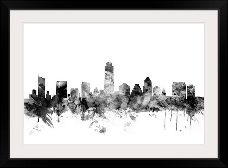 «Austin Texas Skyline» par Francy, impression, Cadre noir, H 28 po x l 38 po x P 1 po