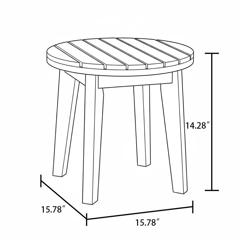 Round Acacia Wood Outdoor Side Table with Slatted Top, Teak