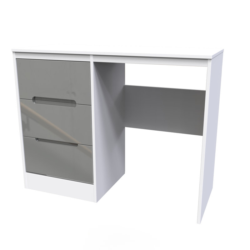 Fully Assembled Grety Dressing Table, Grey Gloss/White