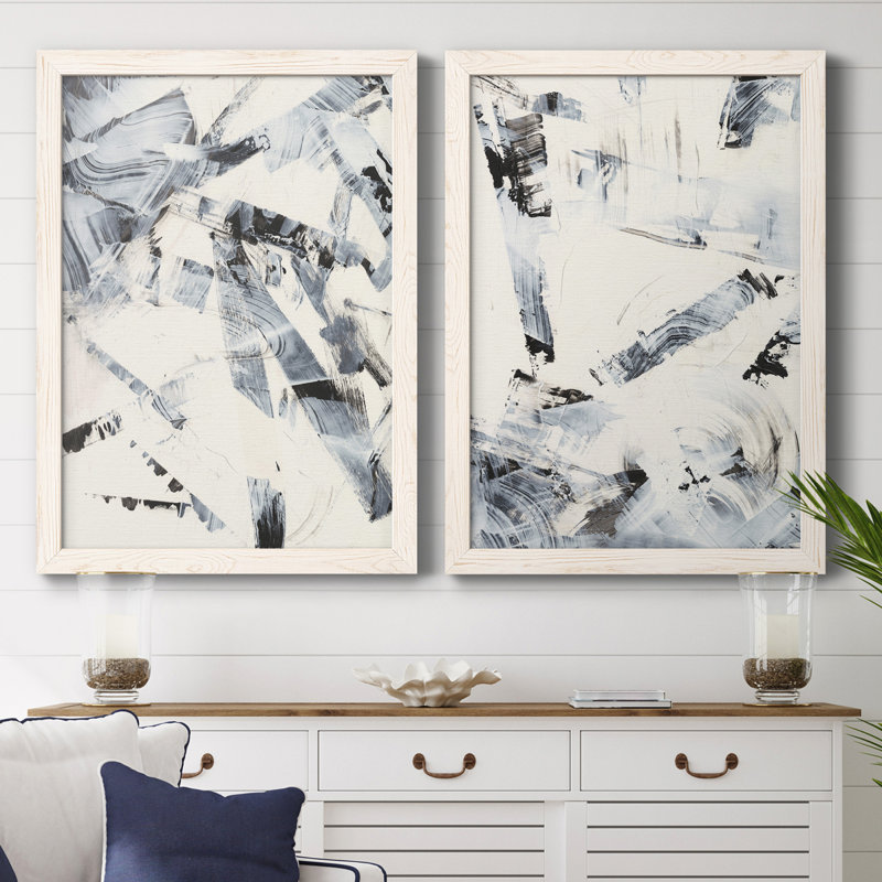 Fractured Ice I - ensemble de 2 peintures encadrées, H 43,5 po x l 31,5 po x P 1 po, Toile blanche encadrée