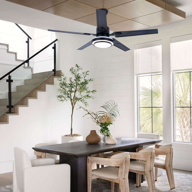 52" Traditional Ceiling Fan With Led Light, Remote Control, 3-Speed & 3-Colour Led, 5000 Cfm Airflow